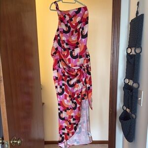 Geometric Pink One-Shoulder Dress